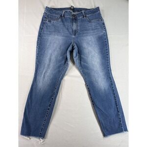Jones New York Womens 18W High Rise Wide Leg Raw Hem Stretch Jeans Medium Wash